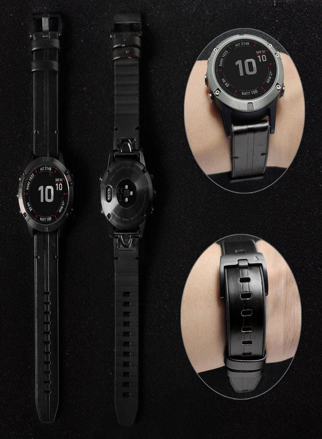 Abanen Leather Watch Bands for Fenix 6 / Fenix 5, QuickFit 22mm Soft Genuine Leather with Silicone Sweatproof Wrist Strap for Garmin Fenix 6 Pro/Sapphire,Approach S62/S60,Instinct,Quatix 6/5 (Black) - Image 4
